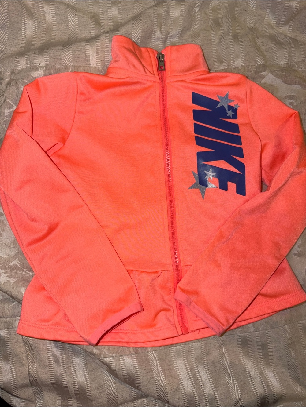 Nike Girls Coral Pink Full-Zip Puffer Jacket with Navy Logo
